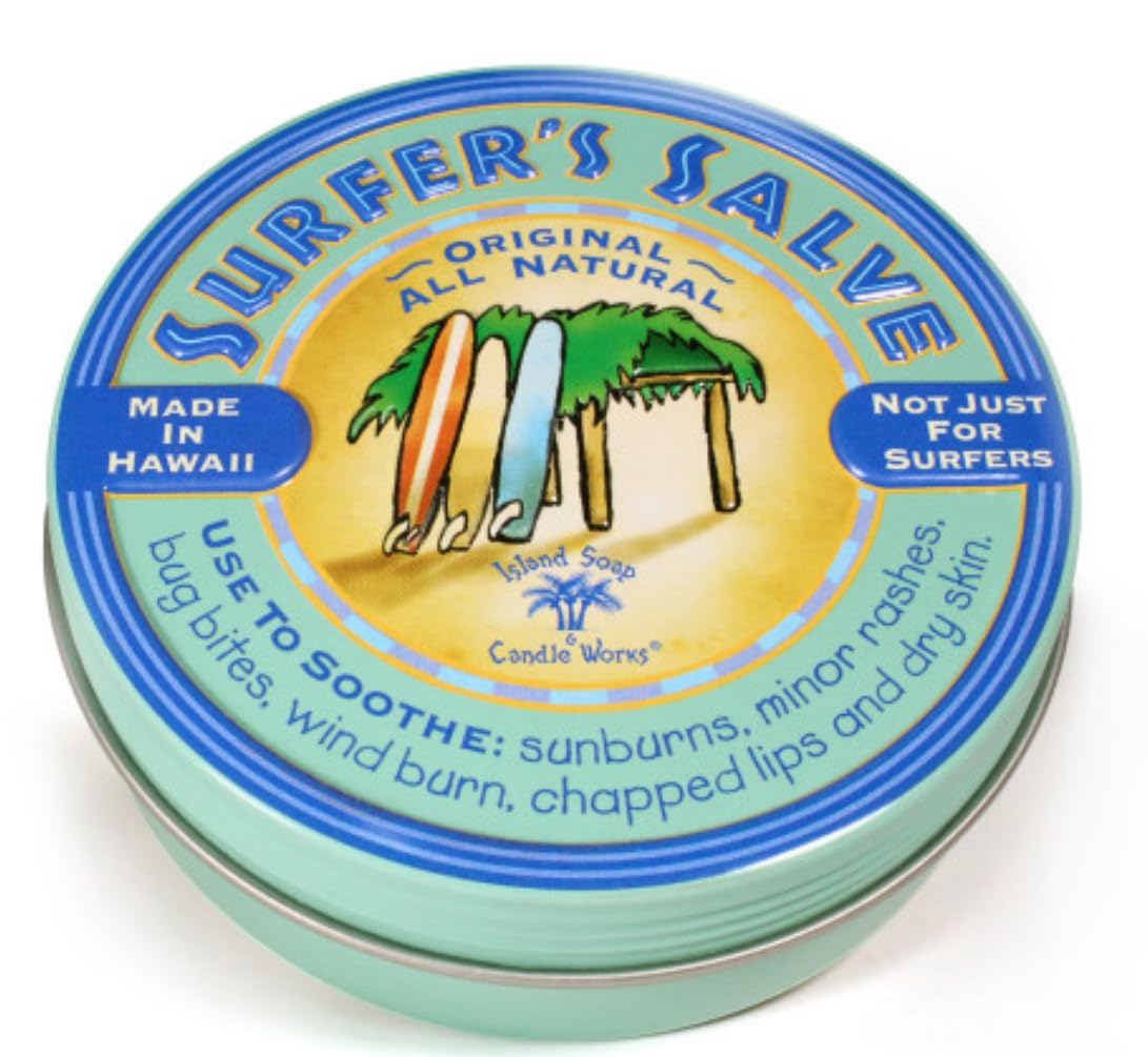 Island Soap & Candle Works Surfer's Salve - All Natural Skin Soothing Balm - Moisturizing Anti-Chafing Ointment for Insect Bites, Sunburn, Windburn, Chapped Lips, Rashes & New Tattoos - 4 Ounce