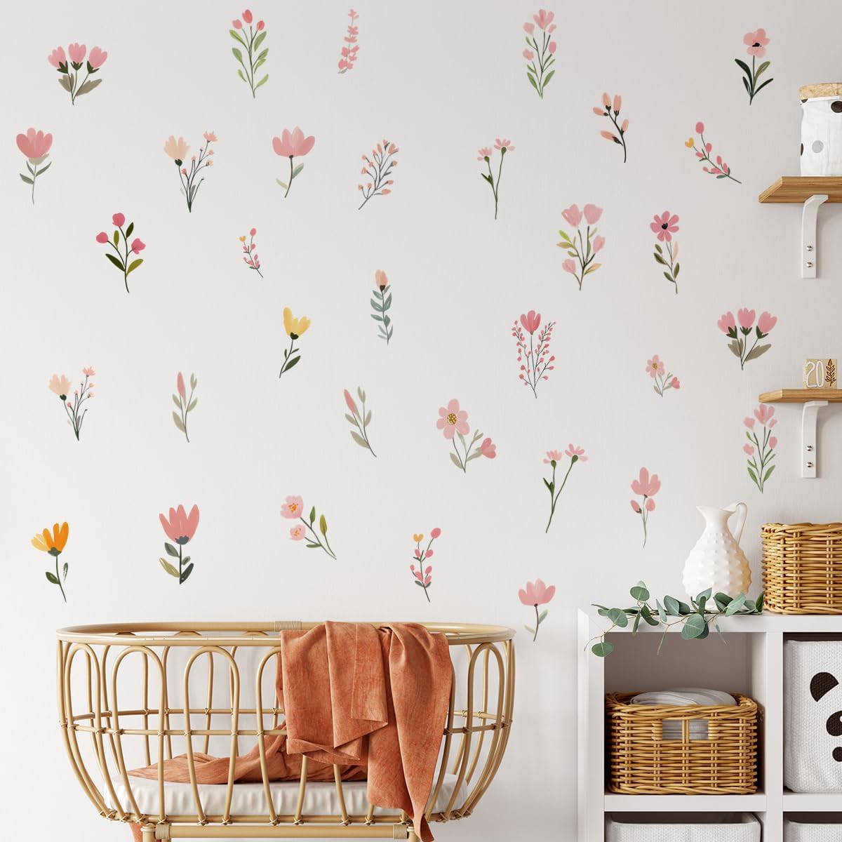 Flower Wall Decals，Boho Flower Wall Decals，Wildflower Sticker，Peel and Stick Floral Decor, Girls Bedroom Nursery Classroom Living Room, Spring Theme Decoration.