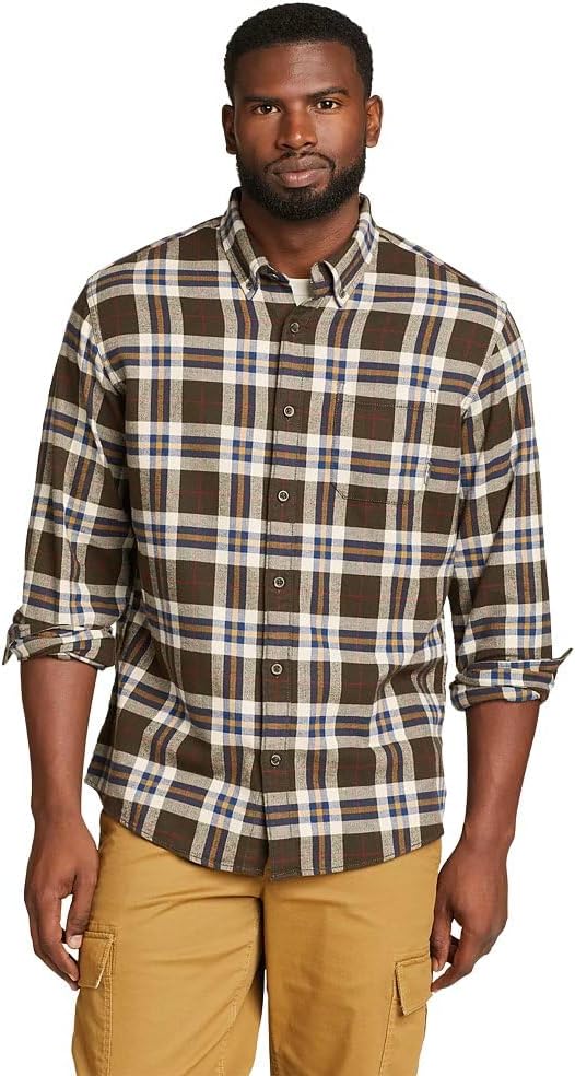 Eddie Bauer Men's Eddie's Favorite Flannel Classic Fit Shirt - Plaid, Dk Peat, Small