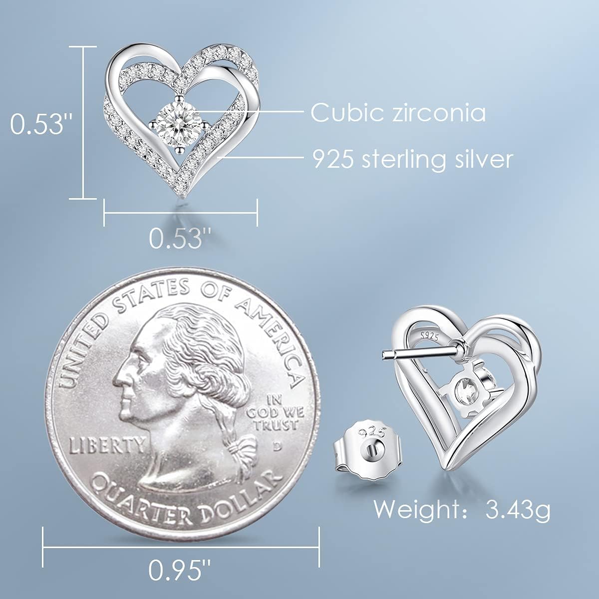 CDE Mothers Day Gifts Forever Love Heart Stud Earrings for Women, 925 Sterling Silver Birthstone Heart Stud Earrings Christmas Day Anniversary Birthday Jewelry Gifts for Women Wife Her