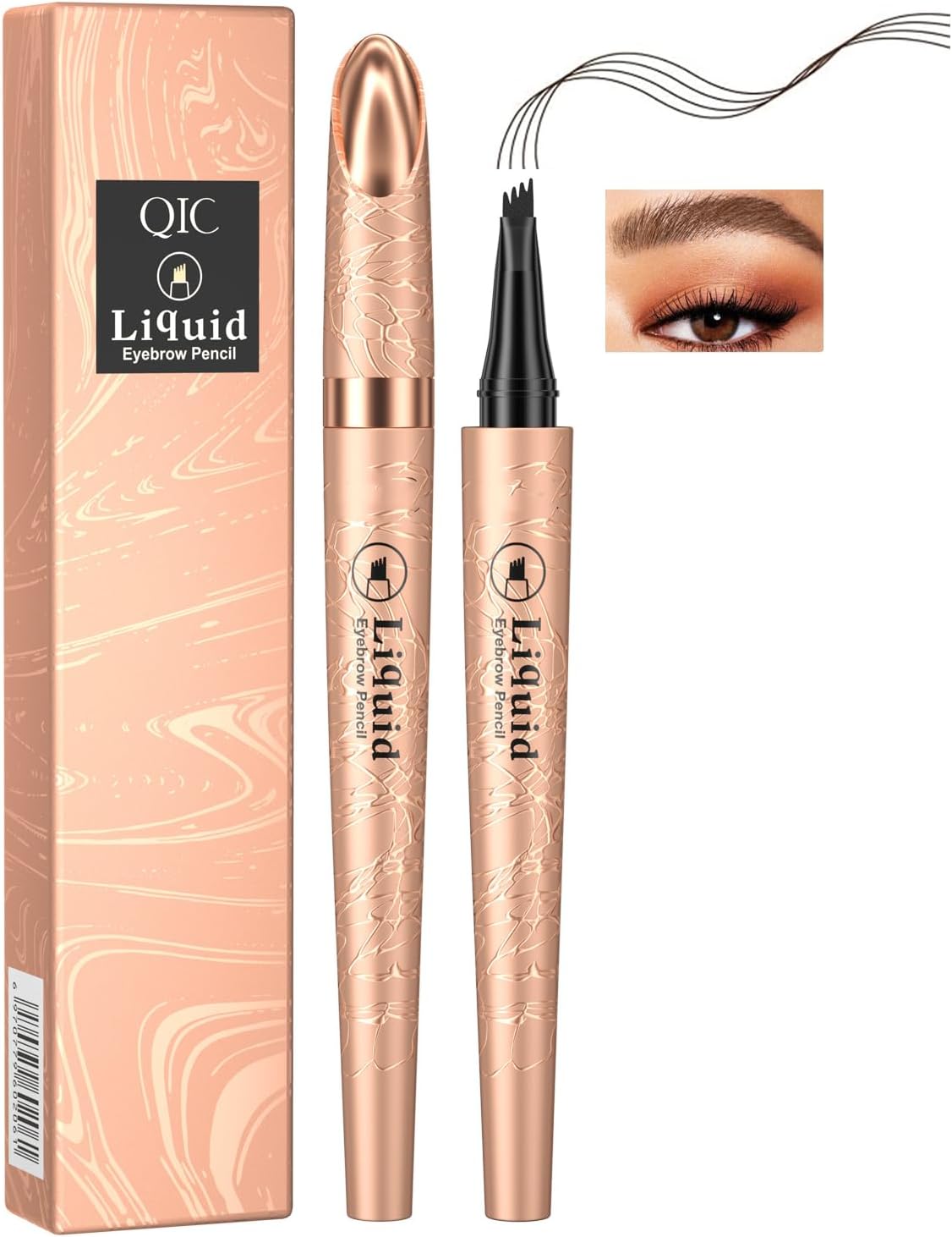 New 4D Microblading Eyebrow Pen, Waterproof Long-Lasting 4-Tip Brow Pencil for 24 HR Wear, Smudge-Proof Liquid Eyebrow Pen for Natural-Looking Fine Strokes (Dark Brown)