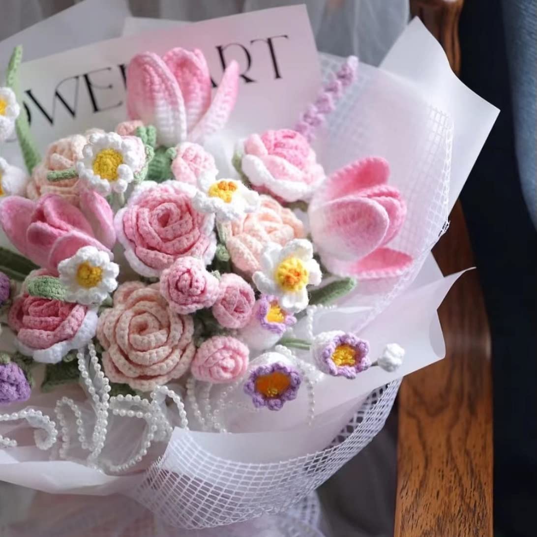 Amazon.com: Hand Knitted Bouquet Homemade Wool Roses Tulips