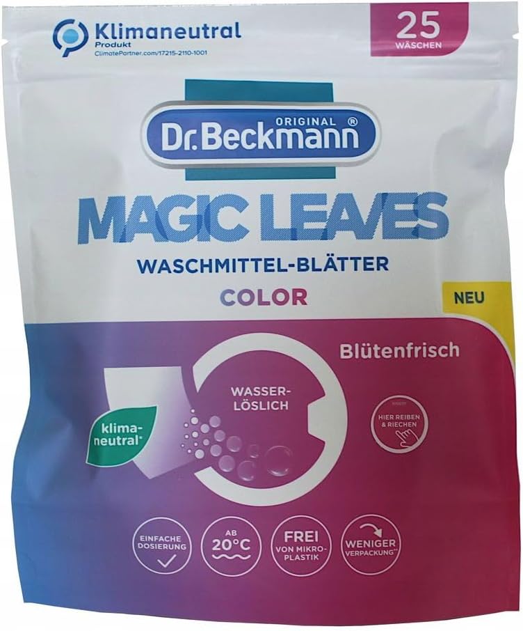 Dr. Beckmann Magic Leaves Colour Detergent Sheets, Pre-Dosed & Water-Soluble Wash Sheets, Space-Saving and Easy to Use,