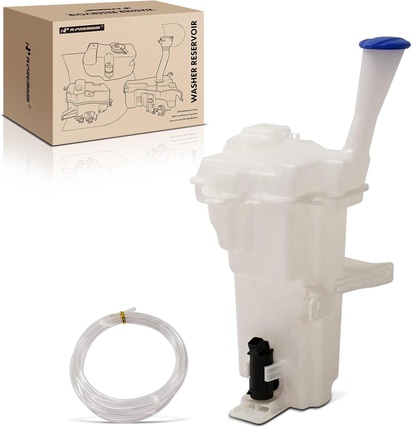 A-Premium Windshield Washer Reservoir Tank Assembly Compatible with Kia Rio 2018 2019 2020 - with Cap & Fluid Level Sensor & Pump (Sedan Only)