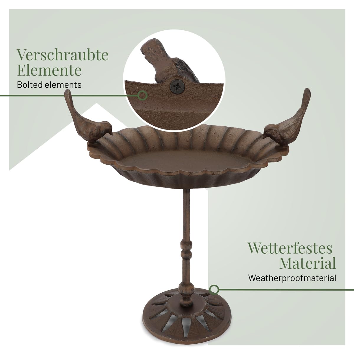 wildlife home Abreuvoir pour oiseaux debout - 41 cm de haut - Avec pied - Pour jardin, balcon - Résistant au gel - En fonte - Pour oiseaux sauvages