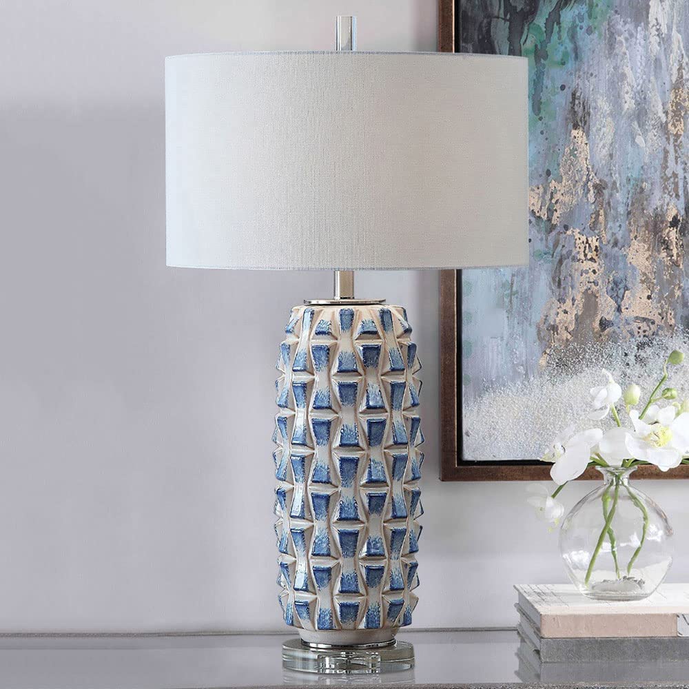 Lampka Nocna Nowoczesna Ceramiczna Lampa Stołowa Ręcznie Tłoczona Niebieska Glazura Lampy Stołowe Do Salonu Sypialnia Home Lampa Stołowa Lampy Stołowe (Color : Remote control switch, Size : 38 * 75cm