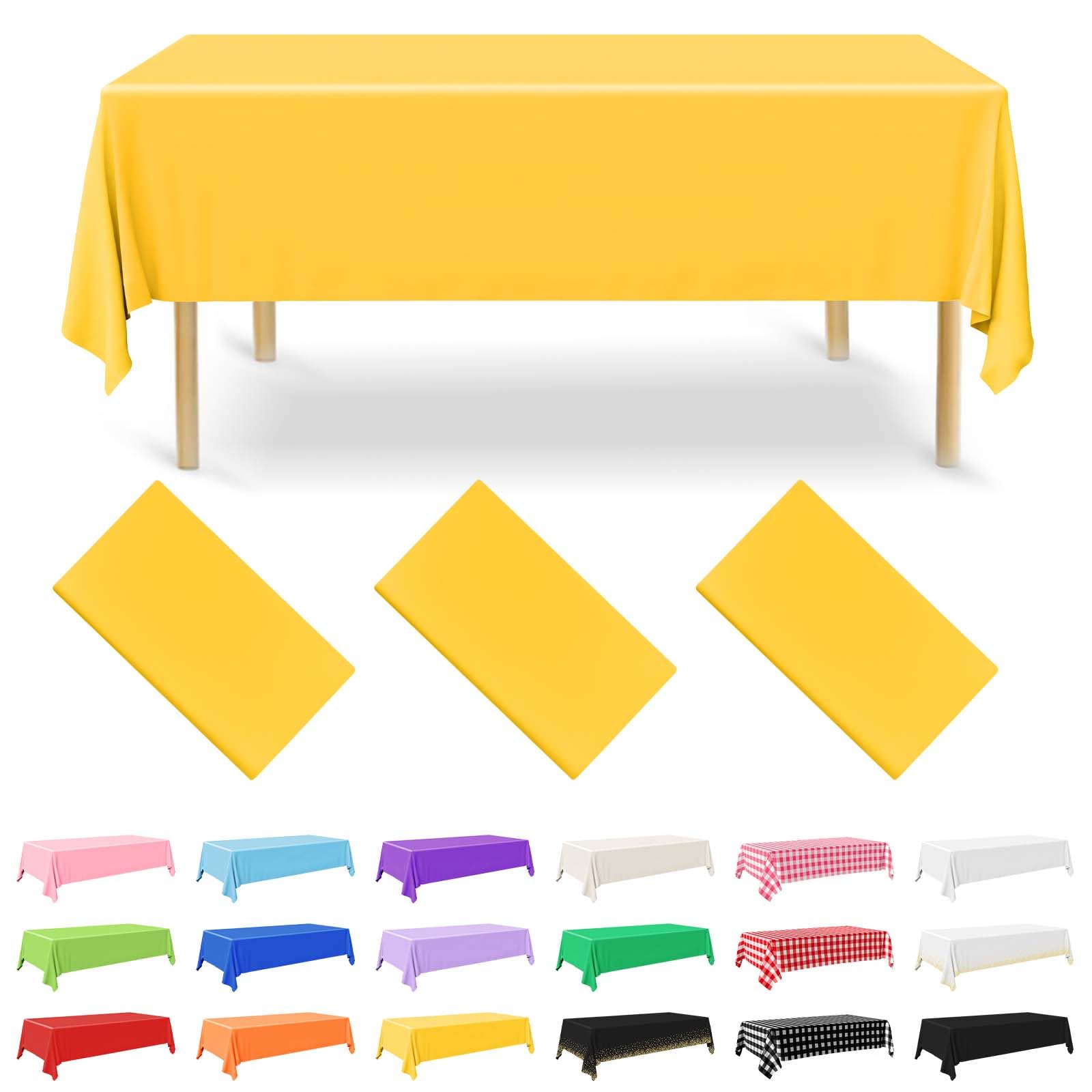 NACHLYNN 3 Pack Disposable Plastic Tablecloths 137 x 274 cm Yellow Rectangle Table Cover for Holiday Party Engagement Weddings Baptism Birthday Decoration