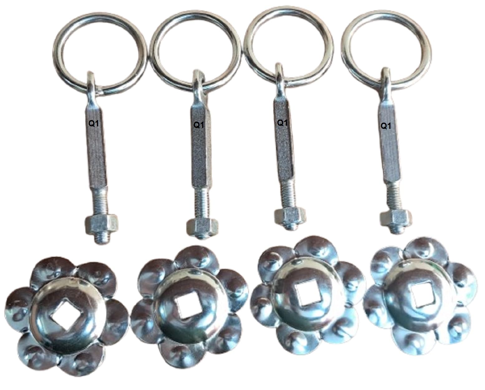 Q1 Beads 4 Pcs. Set Metal Swing/Jhula Bottom Kada Hooks Hanging Accessories Kada Set for Hanging-10mm (Chrome)-picture-31