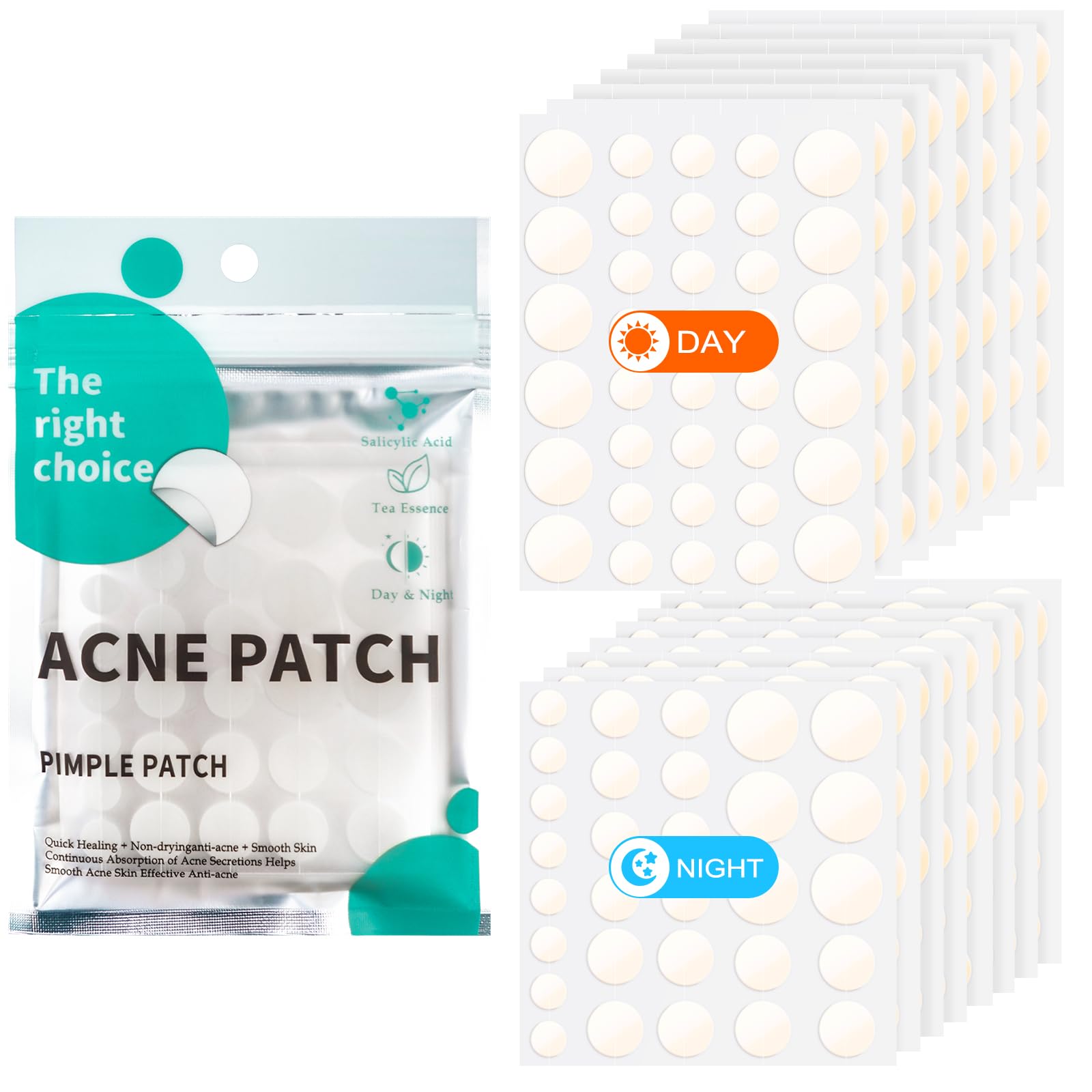 528 Stück Pimple Patch Unsichtbare NatüRliche Pickel Patch Mit SalicylsäUre Und TeebaumöL Tag Und Nacht 2-In-1 Hydrokolloid Pflaster Anti Pickel Patches Wasserdicht Atmungsaktiv Absorptions Acne Patch