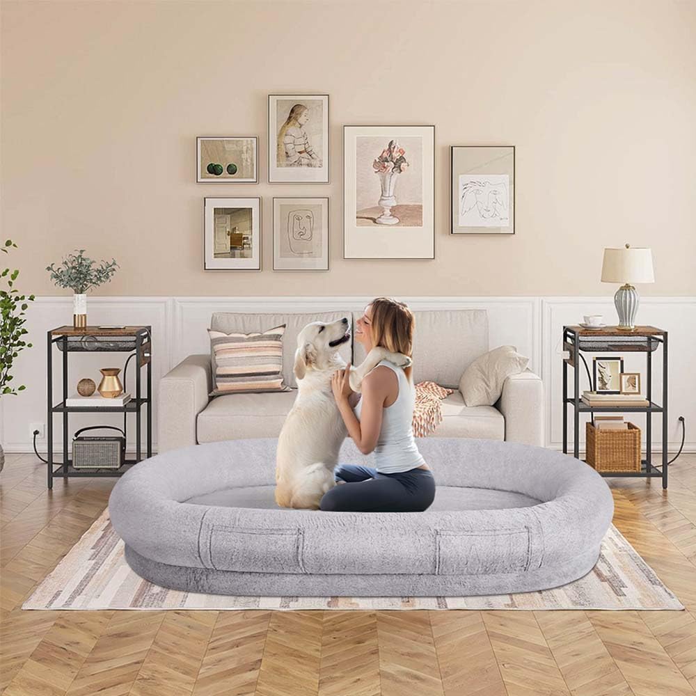unipaws Lit Humain pour Chien et Animaux de Compagnie, Panier géant Chaud et Confortable en Fausse Fourrure, Mousse à mémoire de Forme épaisse, Housse détachable avec Couverture Incluse
