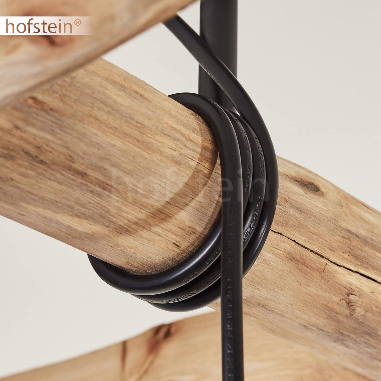 HOFSTEIN Suspension Yaak en bois et métal noir, 4 lampes pendantes rétro idéales au dessus d'une table vintage, hauteur max. 192 cm, pour 4 ampoules E27, ampoule(s) non incluse(s)