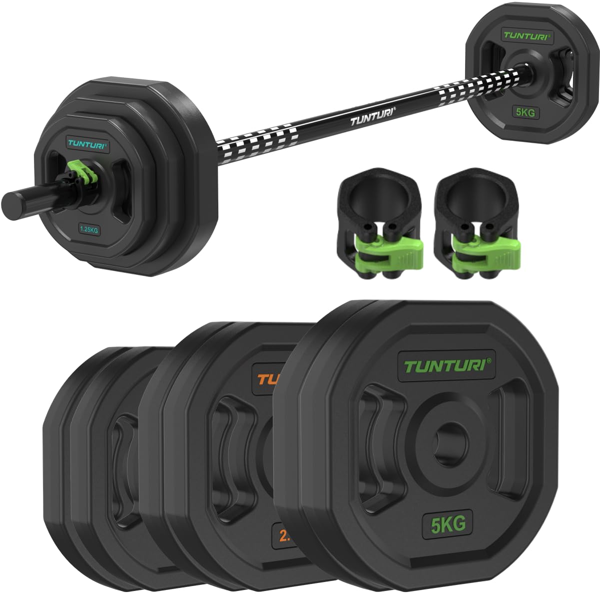 Tunturi Aerobic Pump Gewichtenset 20kg - Hantelset aus Gummi mit Hantelstange und 6 Scheiben