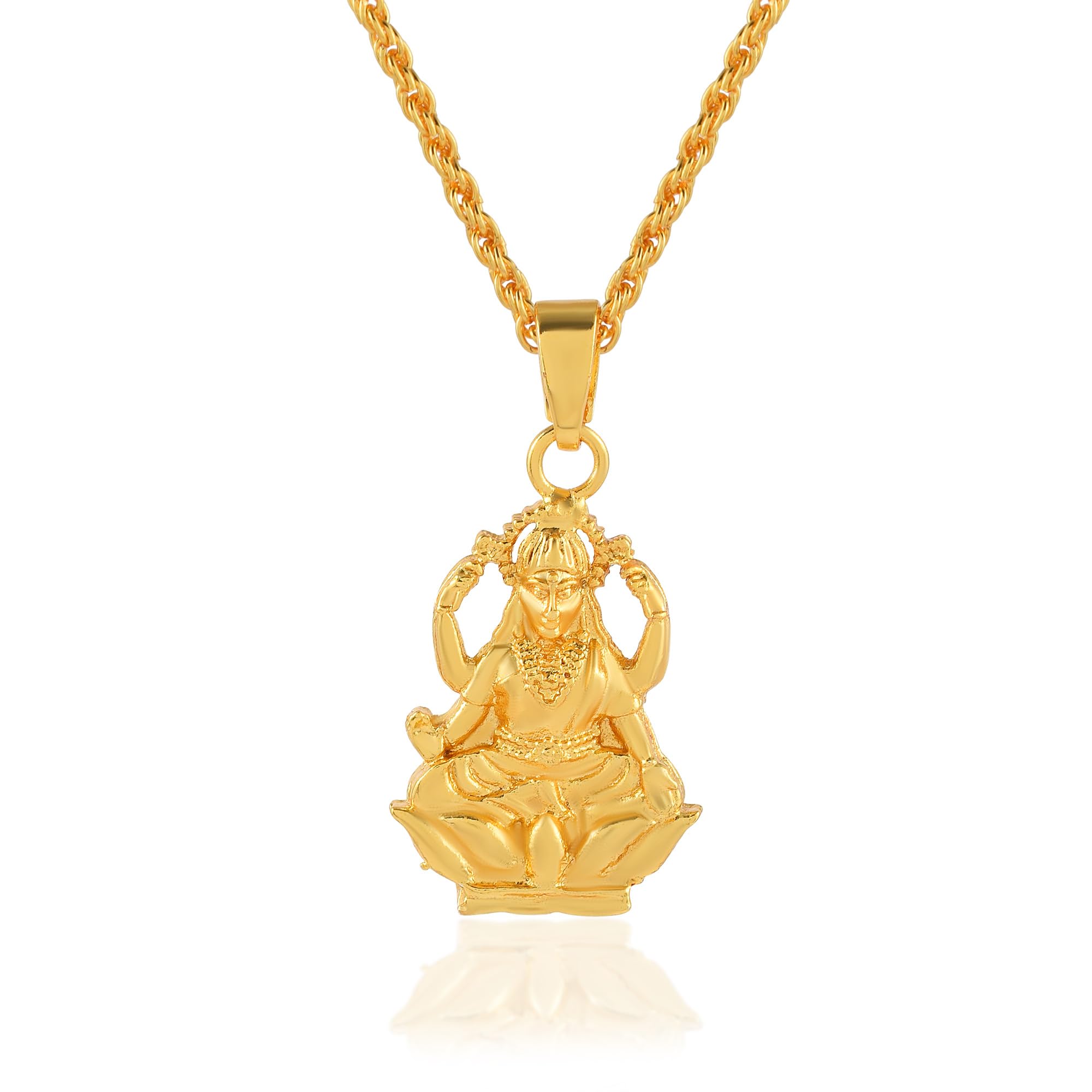 MemoirBrass Micron Goldplated Handmade Small and cute Lakshmi Chain pendant Necklace Women Hindu temple Jewellery (PCOM4508)