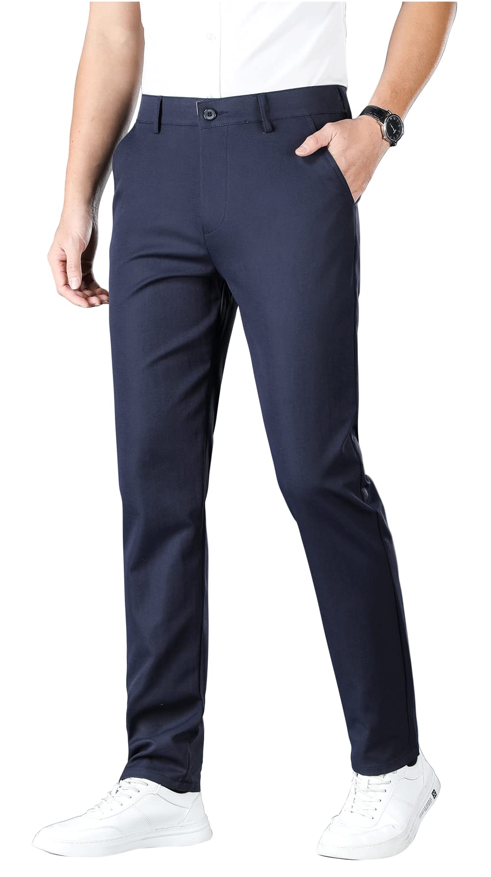 Men’s Slim Fit Flat Front Dress Pants Wrinkle Free Khaki Pants