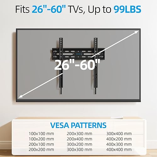 Miniatura 4 de USX STAR Soporte de pared fijo para TV para la mayoría de pantallas de 26 a 60 pulgadas, soporte de TV de perfil bajo con bloqueo de liberación