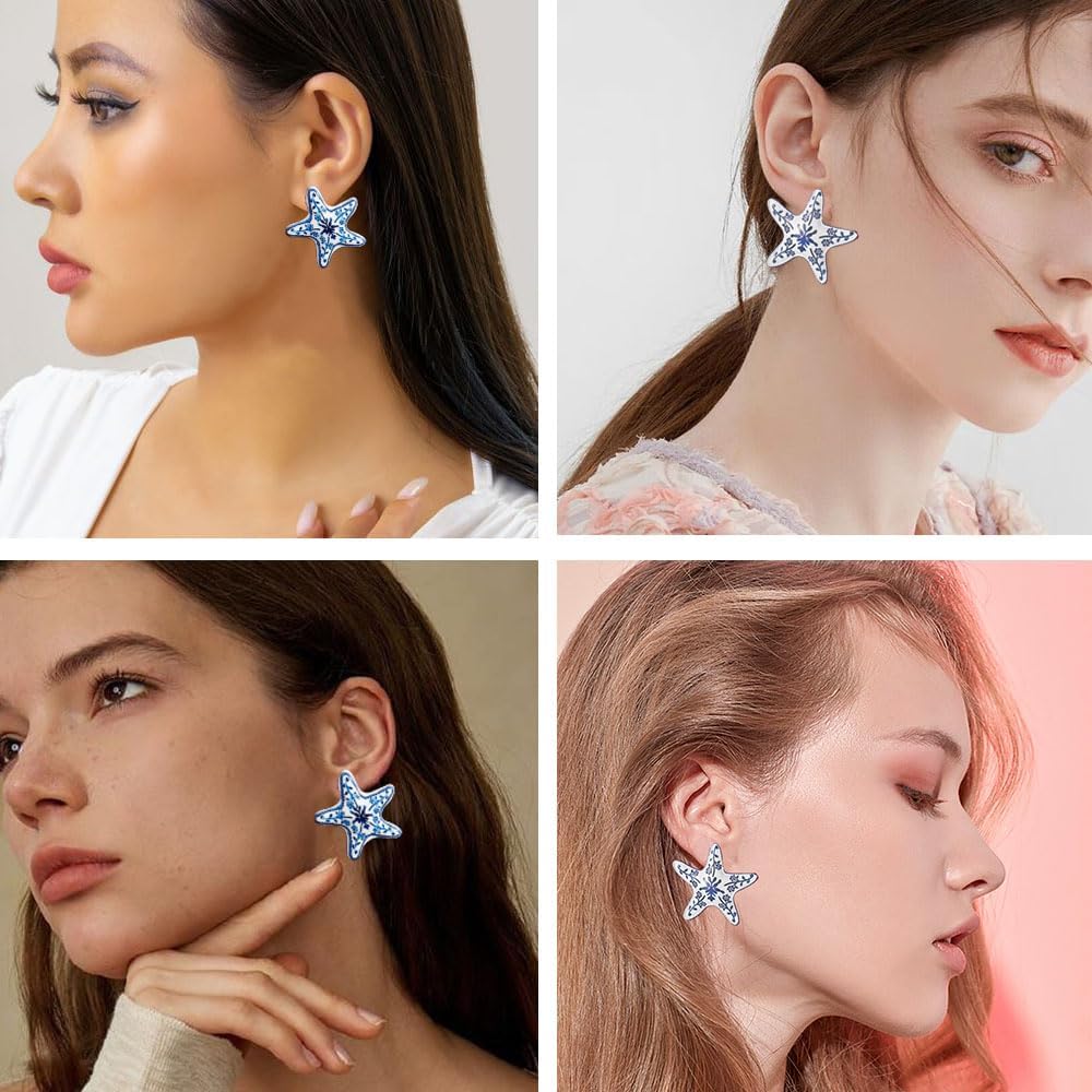 Starfish Studs Earrings For Women Fashion Color Porcelain Starfish Earrings Boho Summer Starfish Earring Personalized Beach Holiday Jewelry For Women - Image 3