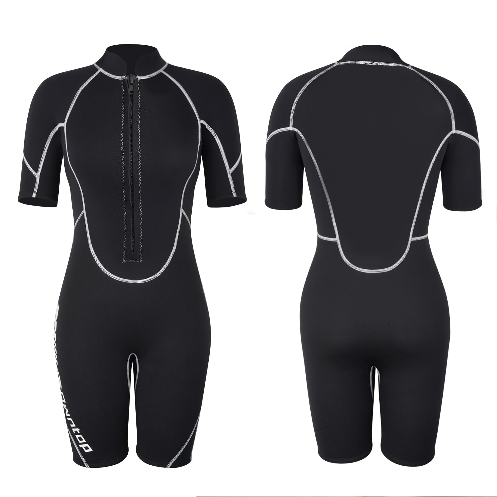 Owntop Combinaison shorty en néoprène 3/2 mm pour homme/femme - Fermeture éclair à l'avant - Pour la plongée, le surf, le surf - Manches courtes - En néoprène stretch - Pour sports nautiques