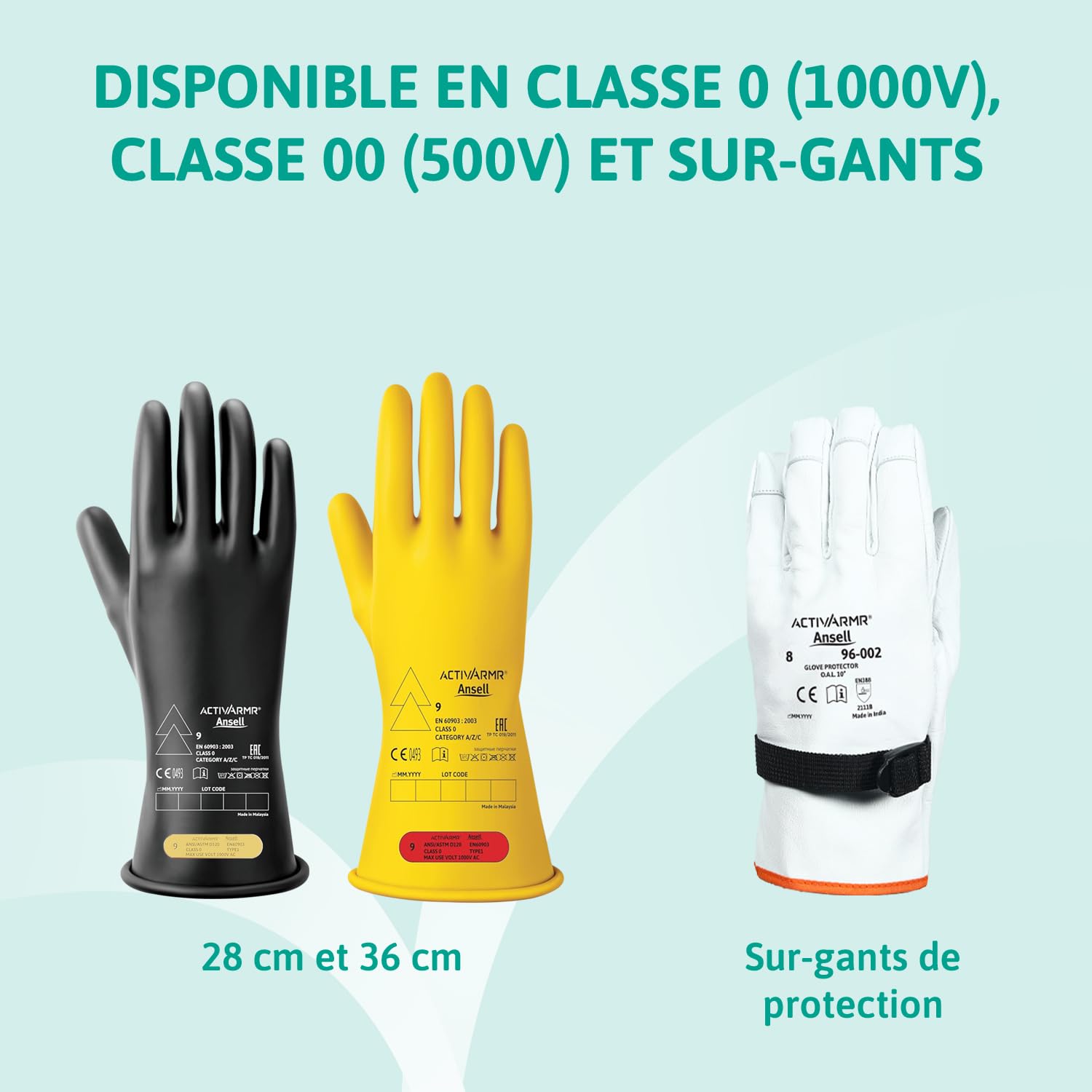 Ansell ActivArmr E013B Gants Electricien, Protection Électrique Classe 00 (Tension 500V), Gants Isolants en Latex de Caoutchouc Naturel, EPI pour Professionels, Noir, Taille M (1 Paire)