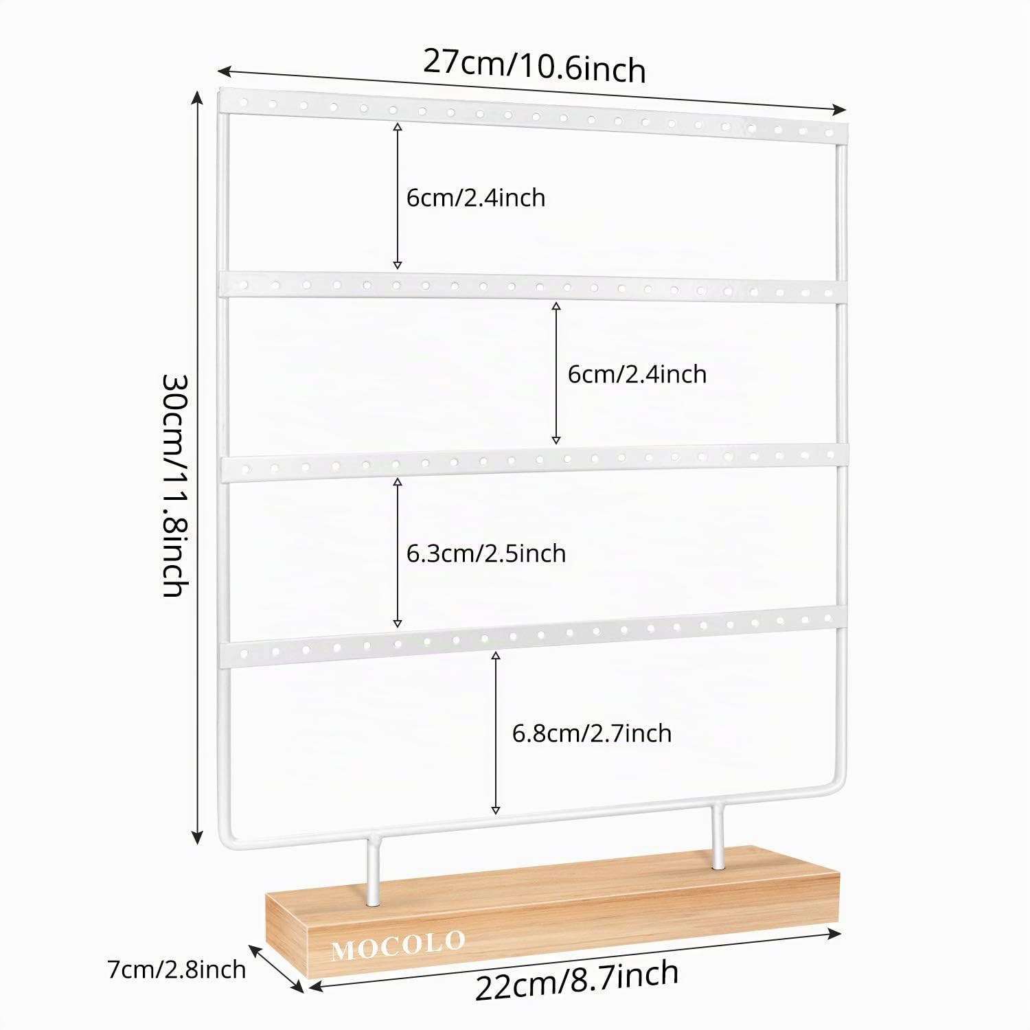 Soporte organizador para pendientes de 4 niveles y con 88 agujeros (color blanco)