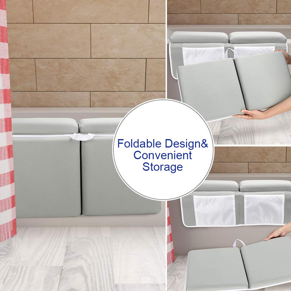 Juego de rodilleras y coderas de baño para bebé, 1.5 pulgadas de grosor, reposabrazos con 4 bolsas de almacenamiento de juguetes y almohadilla antideslizante para la bañera, cojín de baño lavable para