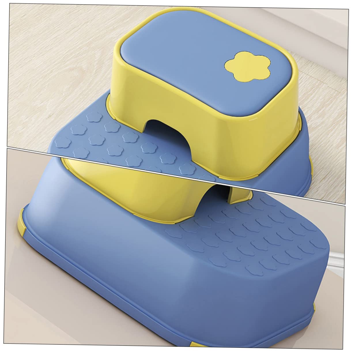 Taburete de Dos Escalones para Niños Pequeños de Material PP Superficie Antideslizante y Diseño Práctico Adecuado para Baño y Reposapiés Diario