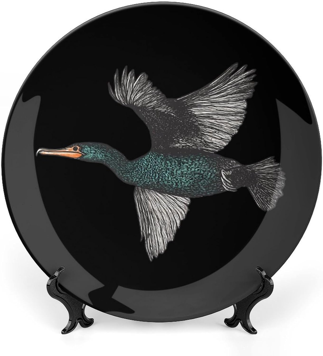 Flying Cormorant Decorative Plates for Display Ceramic Plate Tray with Stand Hanger Home Decor