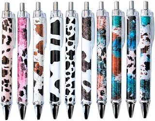 Cowhide Pens 10PC Cow Print Pattern Pen for Office School Western Highland Cow Style Design Black Ink for Writing Unique Gifts for Women Office Supplies Perfect for Cowboy Cowgirl Students