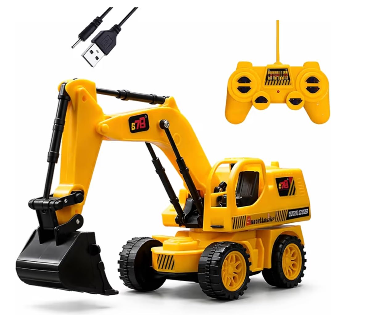 JCB RC Excavator Construction Truck Toy with Movable Digging Shovel, Anti-Skid Rubber Tires, Remote Control, for Boys and Girls 3+ Years-image-20