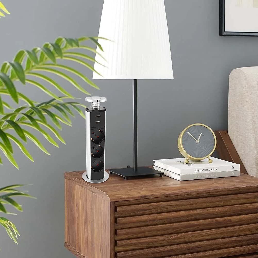 Presa a scomparsa, presa da tavolo USB, presa multipla da incasso, con 3 prese e 2 USB, per piano di lavoro