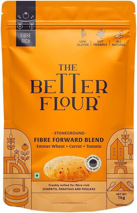 The Better Flour Khapli Wheat Flour 1kg – Organic Emmer Wheat, High Dietary Fiber, Low Glycemic, Easy Digestion, Stoneground Atta