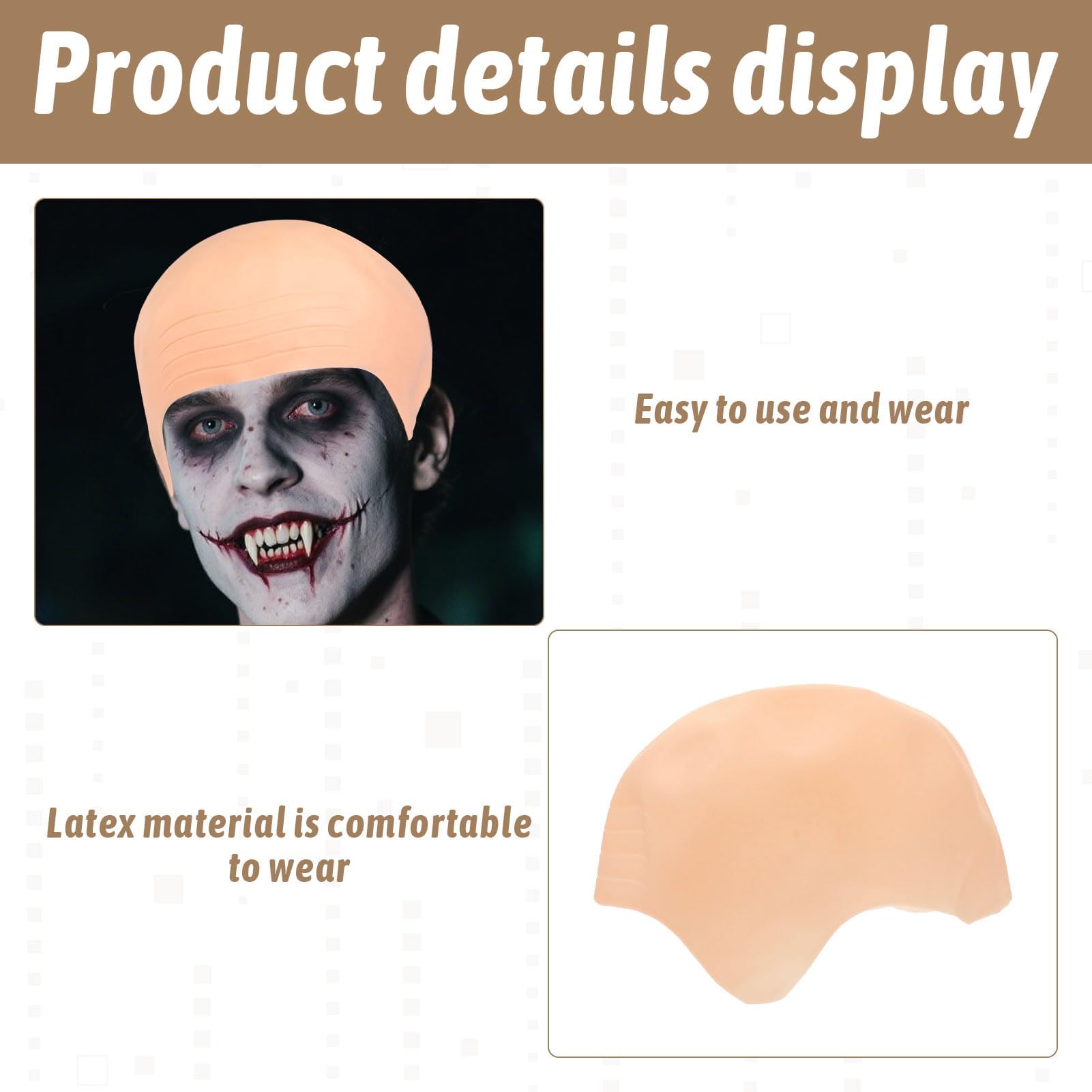 Grosion Latex Bald Cap,Bald Cap Adult,Skin Color Bald Wig for Unisex,Halloween,Costume Hat,Fancy Dress Accessory Beige - Image 3