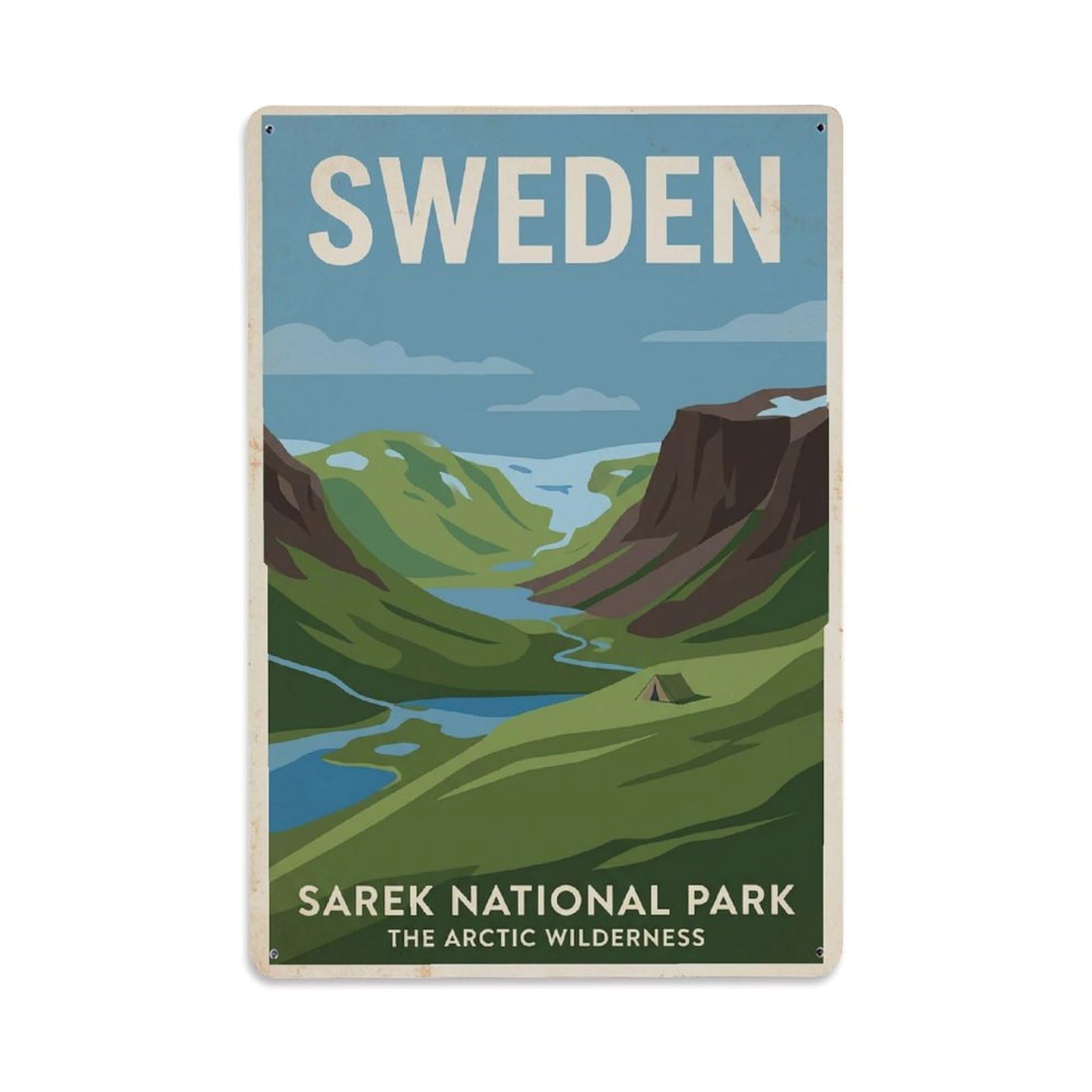 Vintage Travel Sarek Sweden Valley Metal Tin Sign