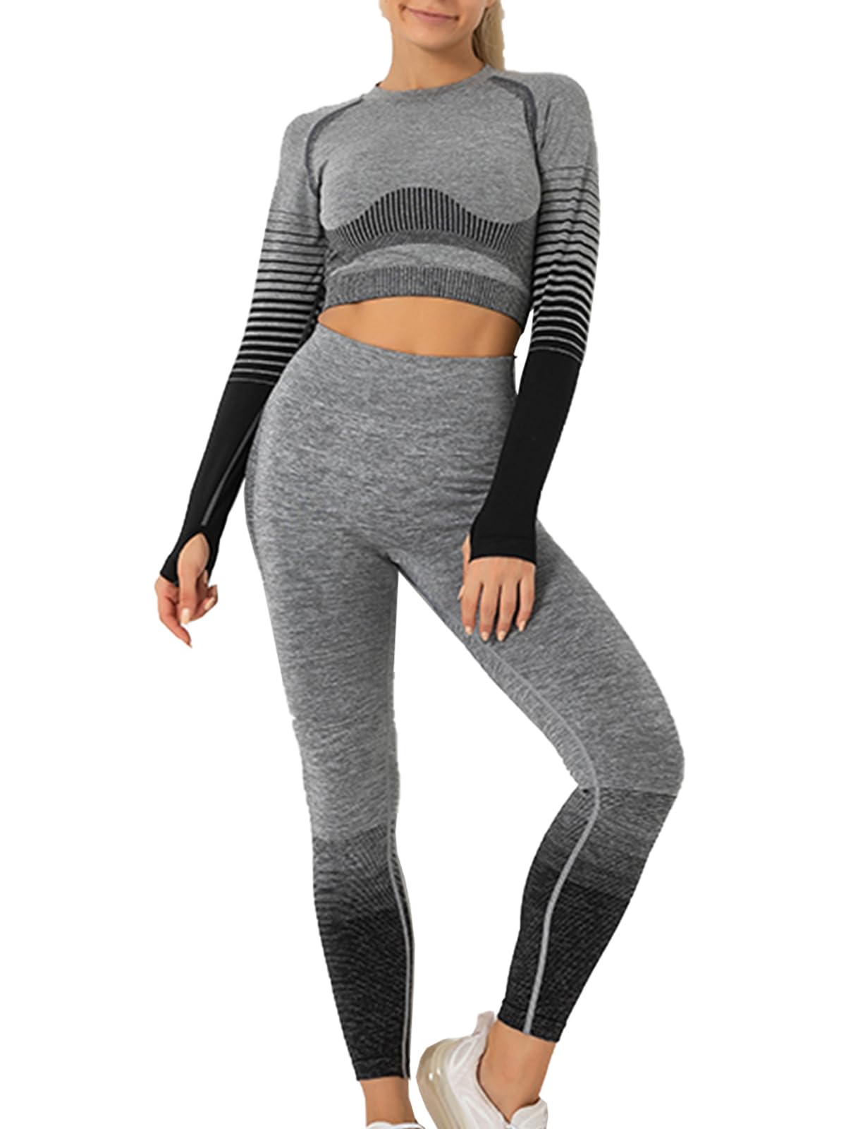 Tuta 2 Pezzi Donna WodoWei – Reggiseno Sportivo E Leggings, Senza Cuciture, Abbigliamento Da Palestra E Yoga, Morbido, Elastico, Colore Caffè, Small