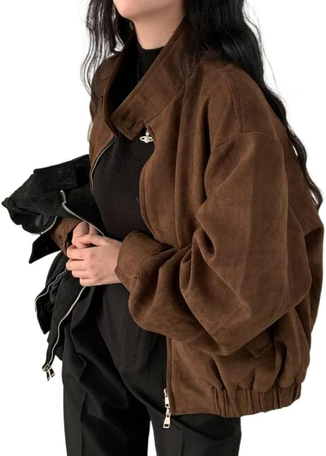 Llecdaseui Women's Brown Suede Jacket Y2k Outerwear Faux Leather Cropped Jacket Fall Fashion 2025 Trendy Crop Blazers (Xl,)