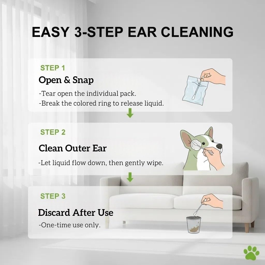 50 Pcs 2-in-1 Pet Ear Cleaning Cotton Swabs for Dogs & Cats - Essential Oil Infused Cat Ear Cleaner - Gentle Ear Wax Removal - Soothing Itch & Freshness - Individually Wrapped for Easy Use