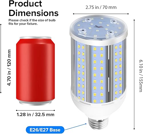 Miniatura 2 de HJFF Bombilla LED equivalente a 500 W, 8750 lúmenes, 60 W, 6000 K, luz blanca fría E26E27, base media, bombilla de maíz para exteriores, interiores,