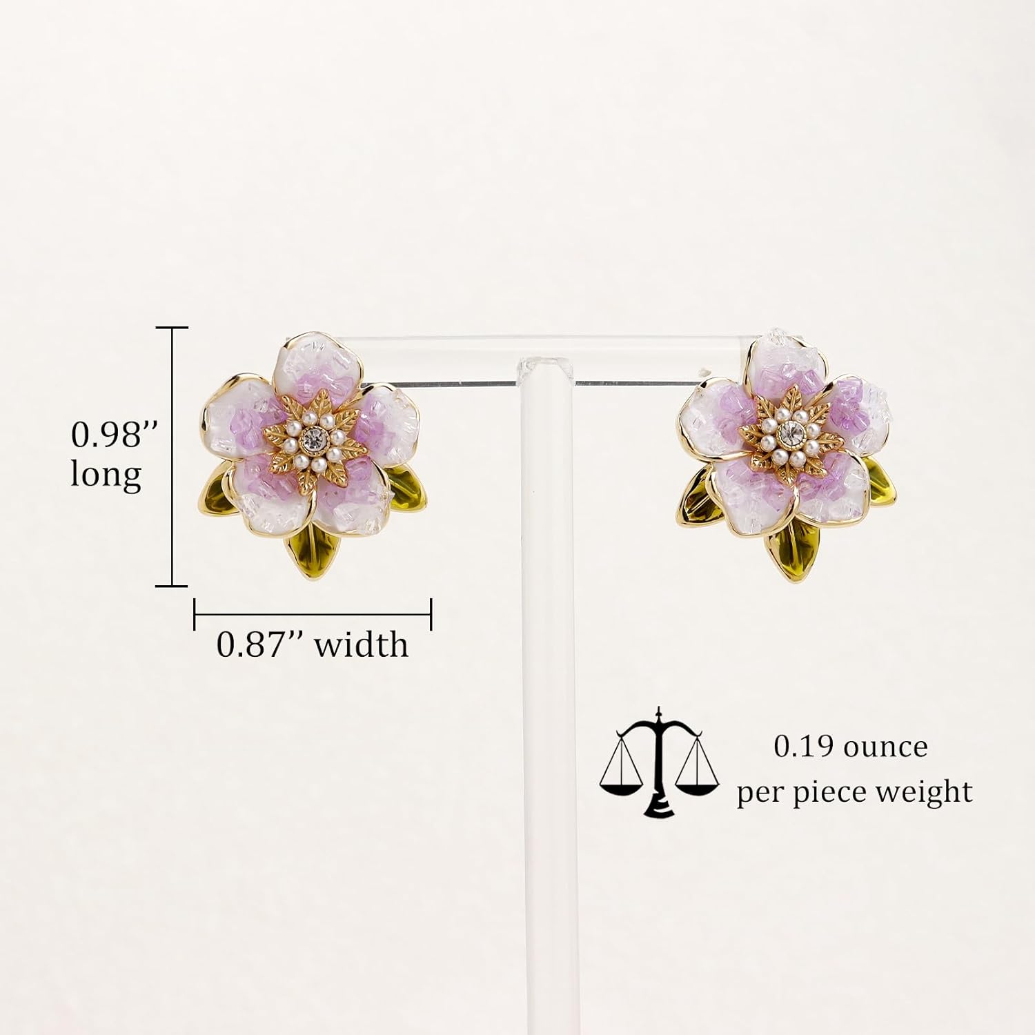 Jean Beau Chunky Crystal Flower Leaf Stud Earrings for Women, Gold Plated Elegant Floral Pearl Accent stones Earring Trendy Prom Wedding Accessories Jewelry Gift - Image 4