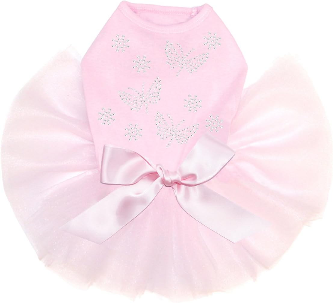 Small Rhinestone Butterflies - Bling Rhinestone Tutu Dress, M Pink