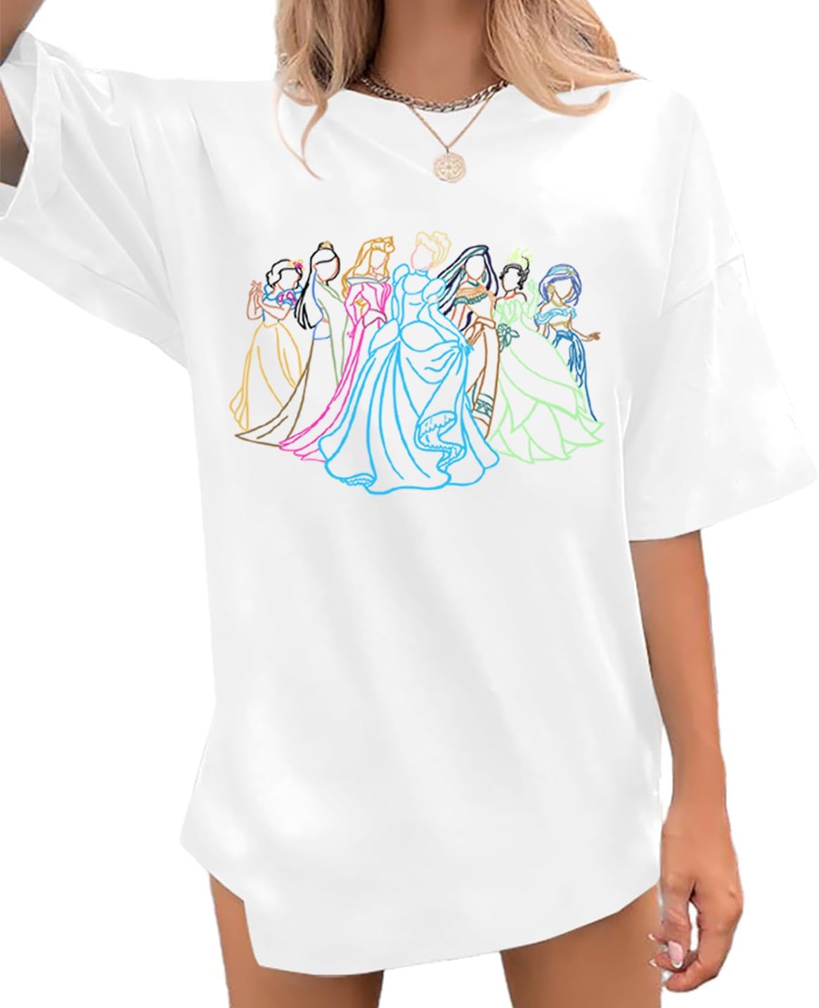 Magical Shirt for Women Cute Princess Dress Graphic Shirts Oversized Family Vacation Tee Casual Short Sleeve Tops