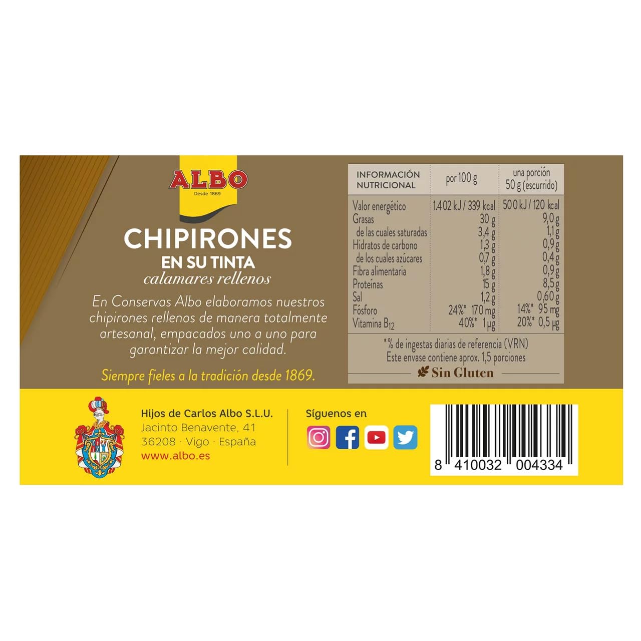 ALBO Gefüllte Tintenfische in eigener Tinte, Dose 72 g. 9er Pack