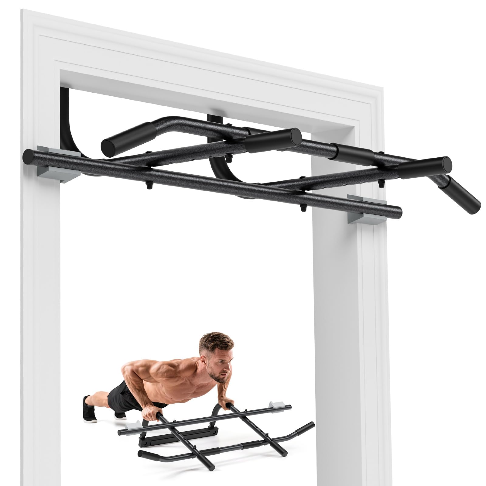 Klimmzugstange Türrahmen, Pull Up Bar ohne Schrauben mit 200kg Belastbarkeit, Türreck für Home Training, Multifunktions-Klimmzugstange für Zuhause, Schwarz