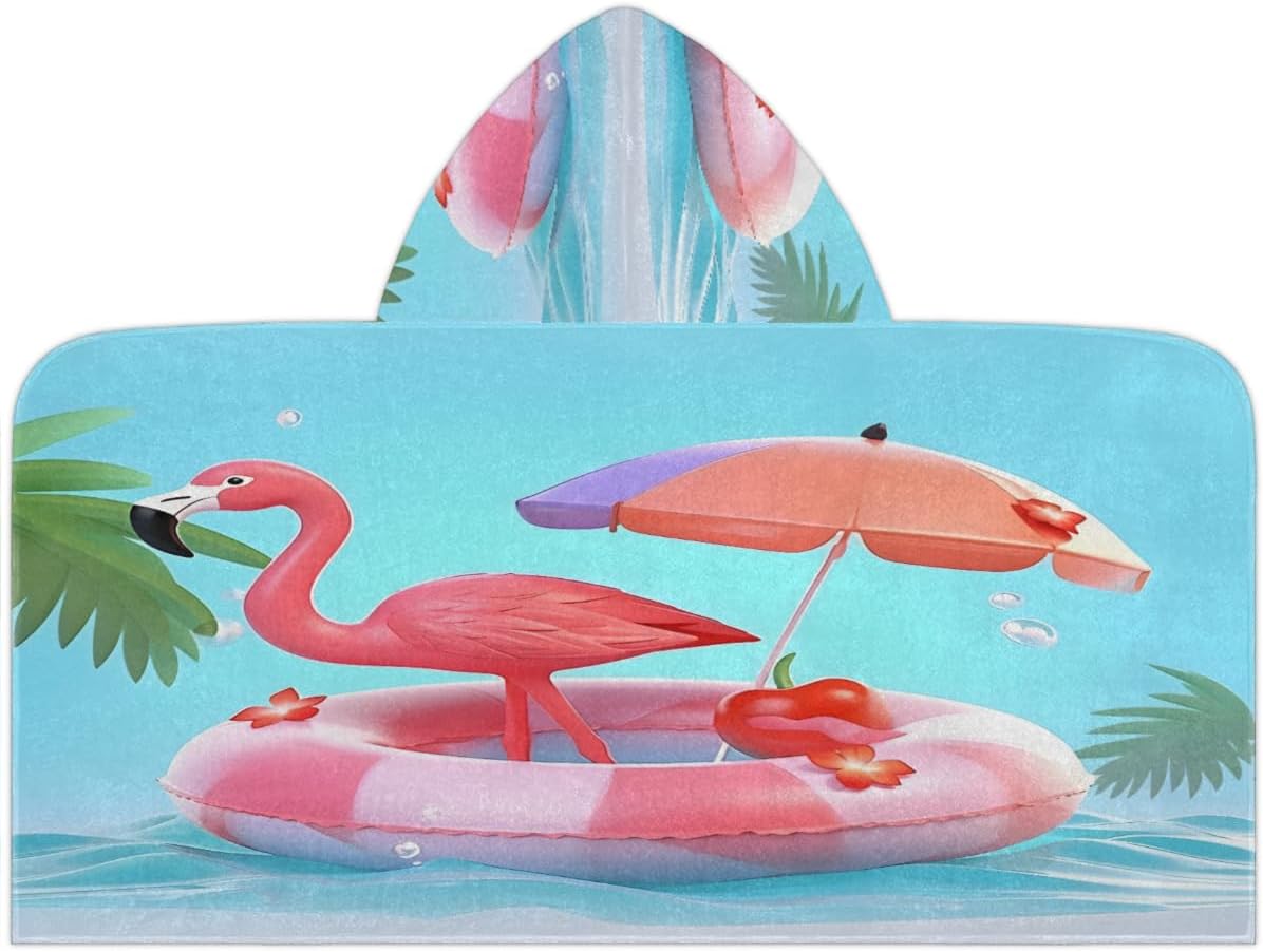 Pardick Kids Bath Towel Flamingo Beach Beach Towel with Hood Pool Cover Up for Girls Boys Soft Absorbent Hooded Bath Towel Toddler Towels for Beach, Pool