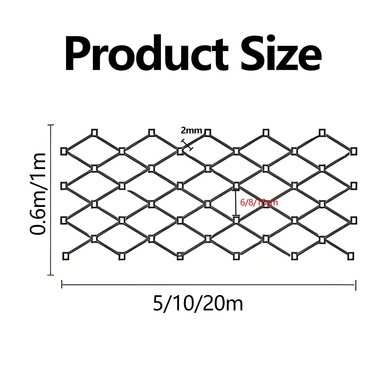 304 Malla de Cuerda de Acero Inoxidable Red de Cuerda de Seguridad Flexible 2mm Red de Protección Red Anticaída Malla de Cable Metálica Tejida para Jardin, Balcón, Escalera, An(Size:Mesh 10CM/0.6x10M)