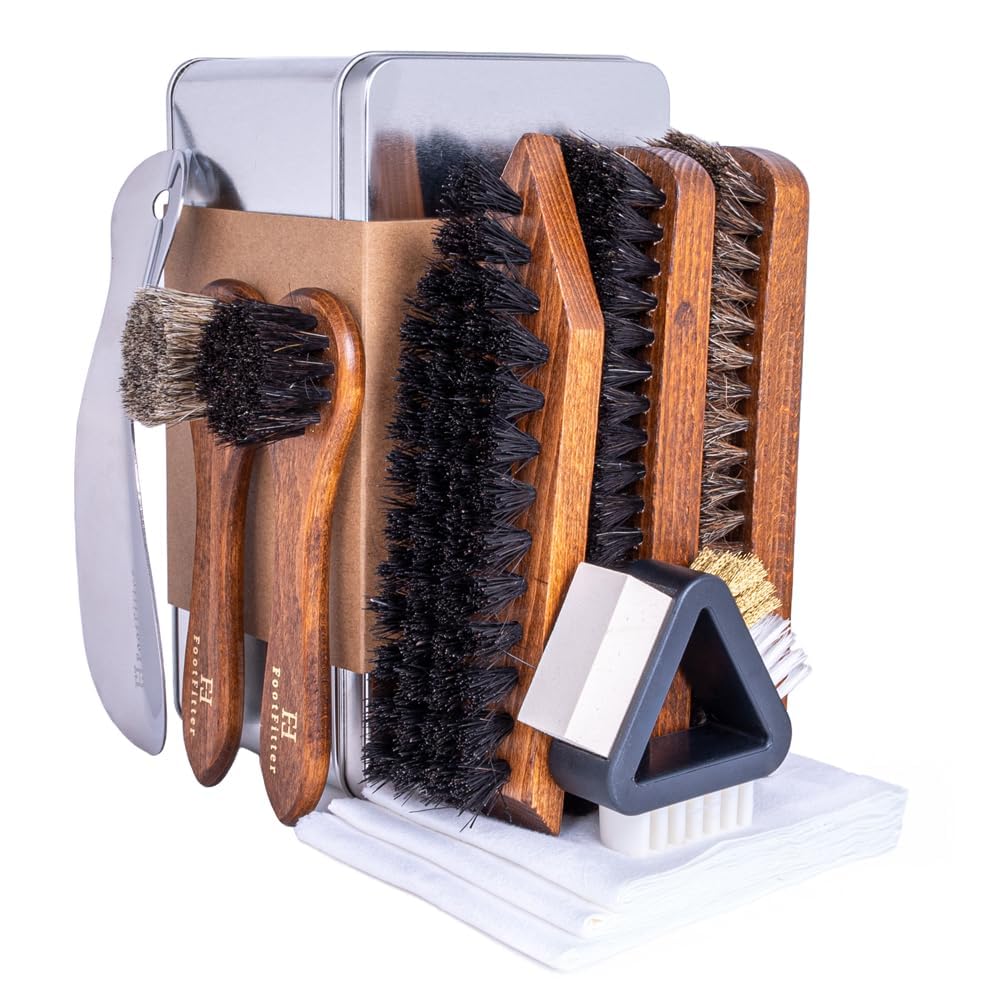 Footfitter Ultimate zapato cepillo Set, 10 piezas, herramientas de limpieza y pulido para piel y ante.
