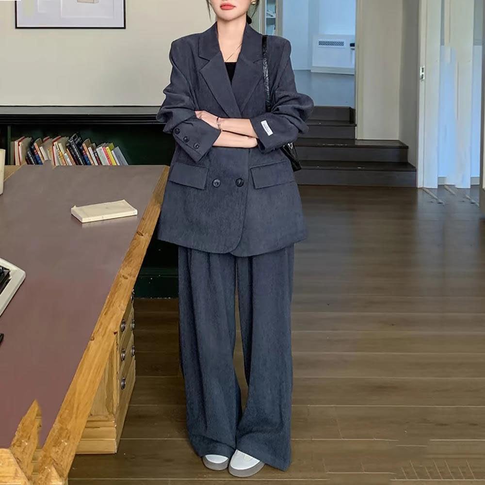 Women’S Notch Lapel Double Breasted Custom Fit Blazer and Pants – Daily Office Casual Formal Set
