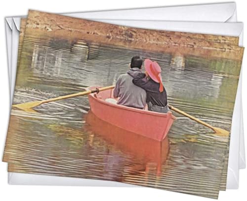 Wright Home & Gift Row Boat - Tarjetas de felicitación de feliz aniversario para esposoesposa, juego de 2 unidades + 2 sobres (5 x 7)