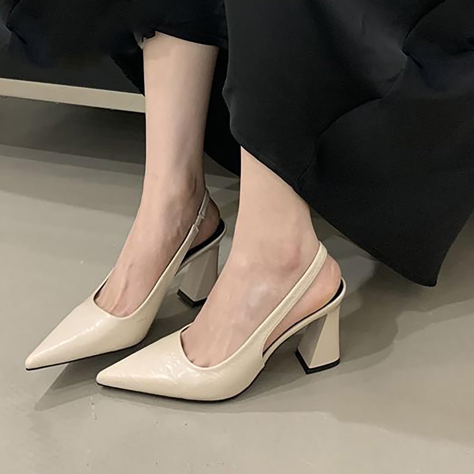 Generico Sandali Serata Punta Appuntita Slingback Tacco Blocco Estate | Punta Aerodinamica, Solette Confort, Suola Antiscivolo, Tacco Blocco Stabile, Abiti Formali Matrimoni