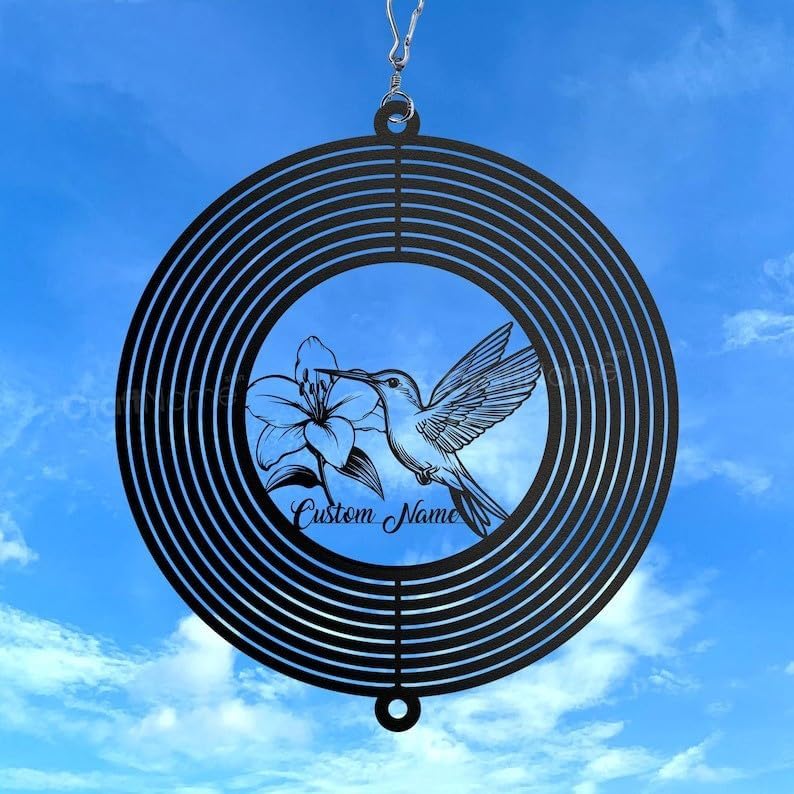 Personalized Hummingbird Metal Wind Spinner, Custom Outdoor Ornament for Yard Display, Kinetic Bird Sculpture, Nature Gift (Hummingbird Garden Wind Spinner)