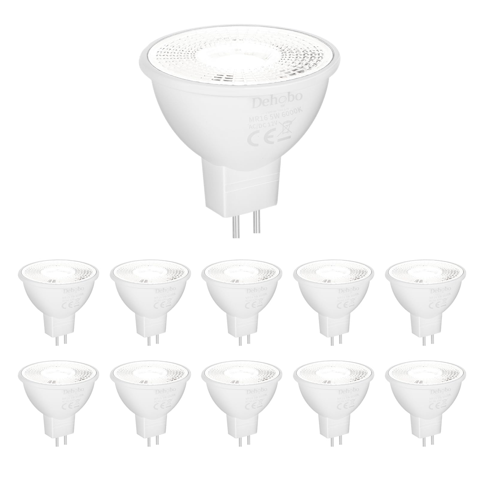 Dehobo MR16 LED Kaltweiß 5W 6000K, 12V GU5.3 Sockel LED Bulbs Licht Spot, Flackerfrei Glühbirne, Aluminium mit Kunststoffbeschichtung, Ersatz für 50W Halogen, 10er Pack