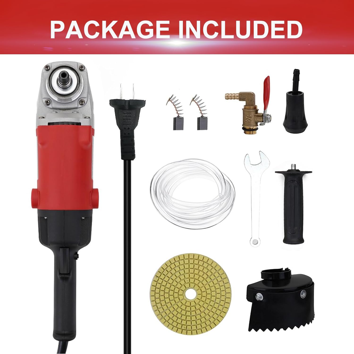 iMeshbean Wet Polisher, 860W/110V Variable Speed Low-Noise Buffing Machine with 4'' Diamond Polishing Pad, 3-Hole Water Distribution, Aluminum Body, Concrete, Stone, Marble, Tile